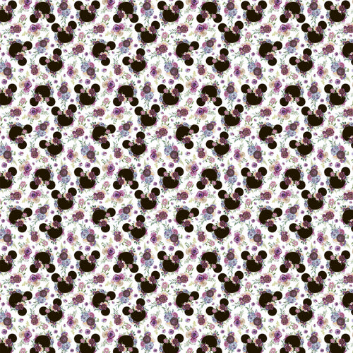 Mouse Floral Purple on White Flowers Ears Magical Pattern Decal 12