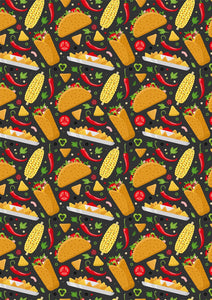 12" x 17" Tacos Black Pattern HTV 5 de Mayo Mexico - Heat Transfer Vinyl Sheet