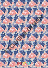 Load image into Gallery viewer, 12 X 17 Blue And Coral Flowers Floral Mothers Day Pattern Htv Sheet