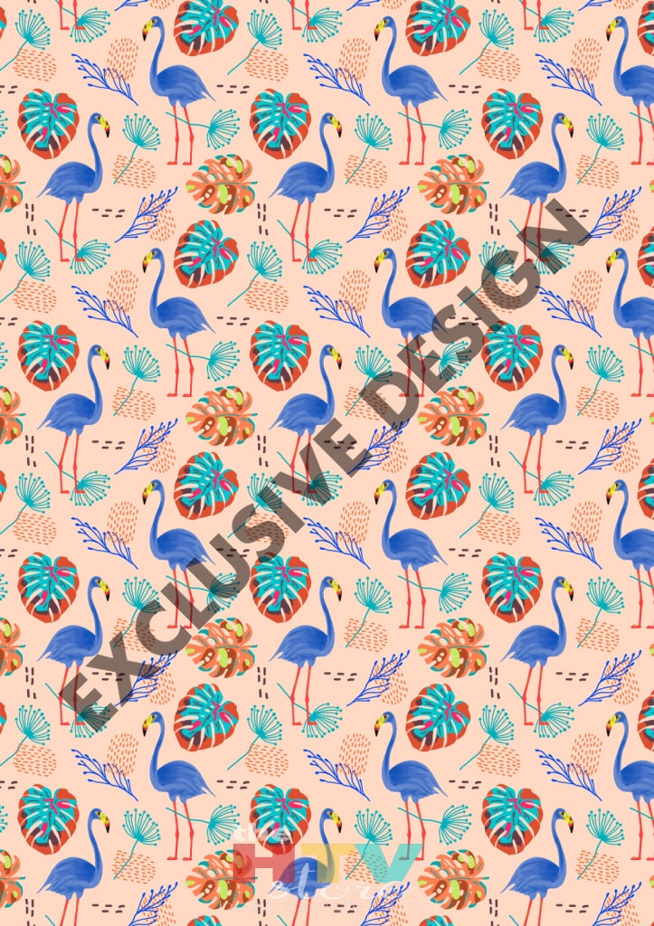 12 X 17 Blue Flamingos Pattern Htv Sheet