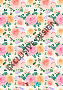12 X 17 Flowers Floral Roses Htv - Pastel Colors Peach Mom Mothers Day Pattern Sheet