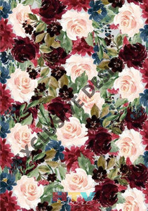 12 X 17 Flowers Floral Roses Pink Ivory Maroon Burgundy Sheet Pattern Htv