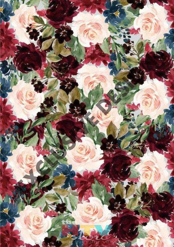 12 X 17 Flowers Floral Roses Pink Ivory Maroon Burgundy Sheet Pattern Htv