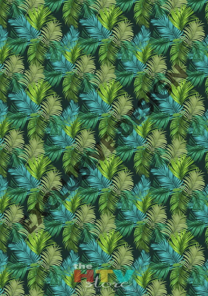 12 X 17 Teal Green Leaves Pattern Htv Sheet