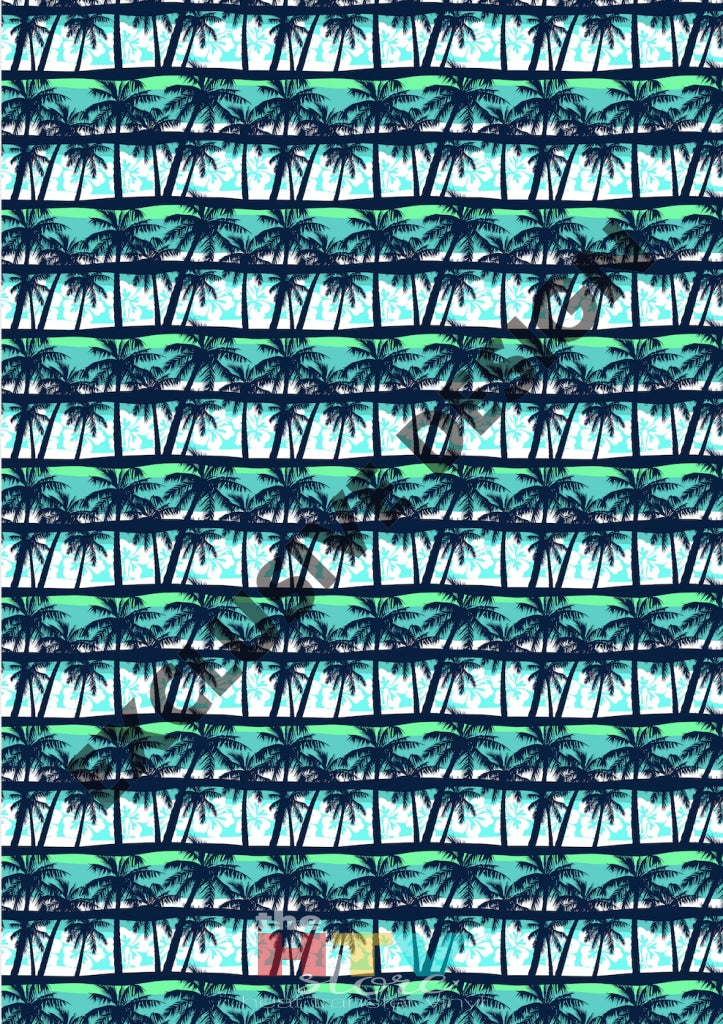 12 X 17 Teal Palm Tree Shadows Pattern Htv Sheet