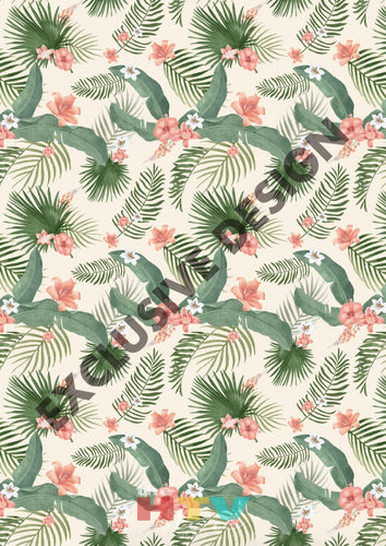 12 X 17 Tropical Flowers With Leaves Pattern Htv Sheet