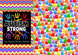 12" x 17" Autism Awareness HTV - Hands Puzzle Pieces Ribbons Pattern HTV Sheet