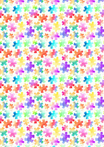 12" x 17" Autism Awareness HTV - Watercolor Puzzle Pieces Ribbons Pattern HTV Sheet