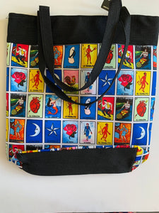 LOTERIA BOOK BAG Canvas TOTE 15" with 3" Gusset W/ ZIPPER CLOSURE