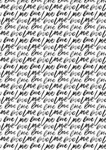 12" x 17 Black Love Words on White Valentine's Day Pattern HTV Sheet Heat Transfer Vinyl Iron on