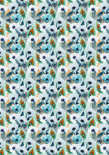 Blue Flowers and Feathers HTV Peacock Floral Mother's Day Wedding Pattern HTV Sheet