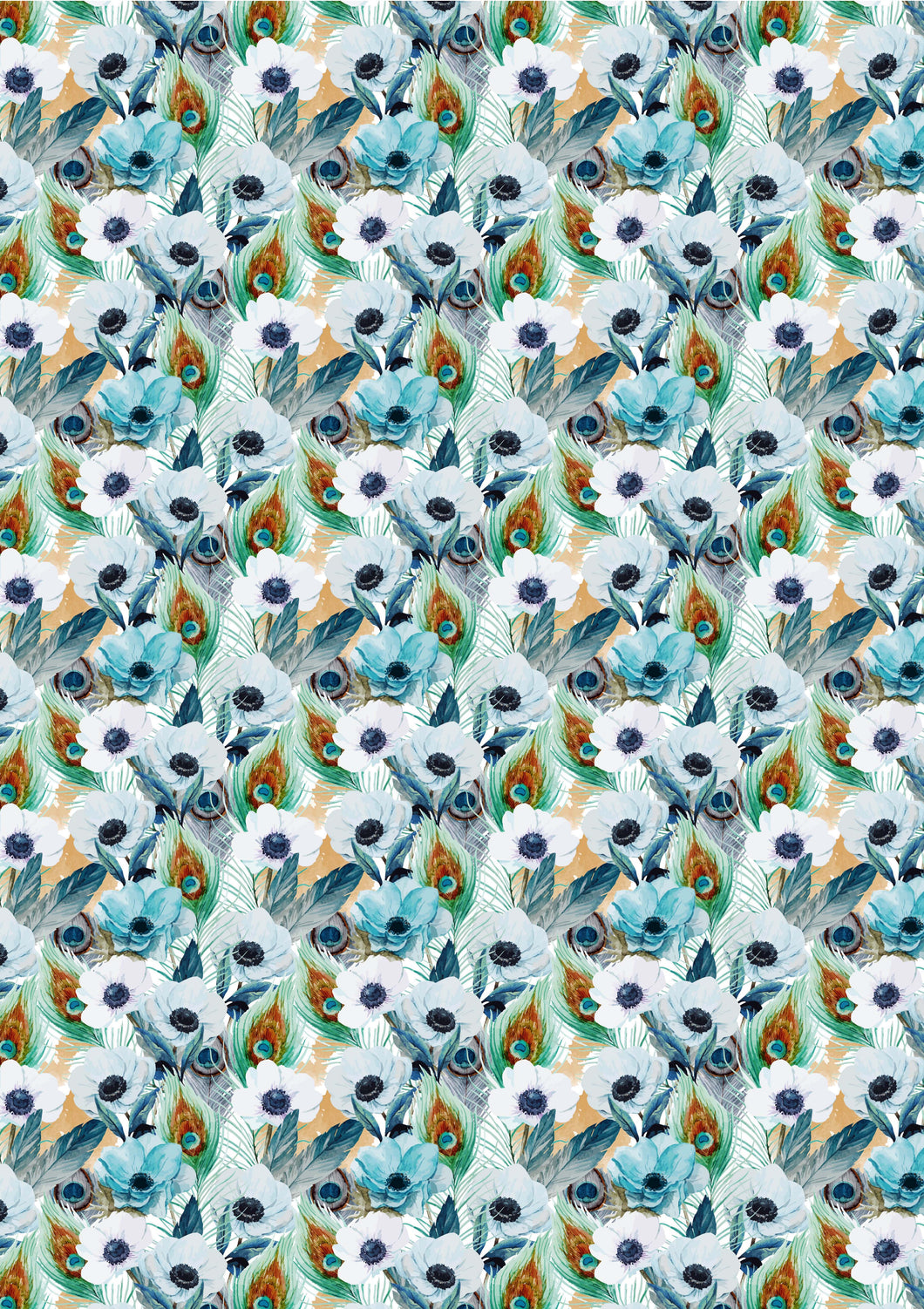 Blue Flowers and Feathers HTV Peacock Floral Mother's Day Wedding Pattern HTV Sheet