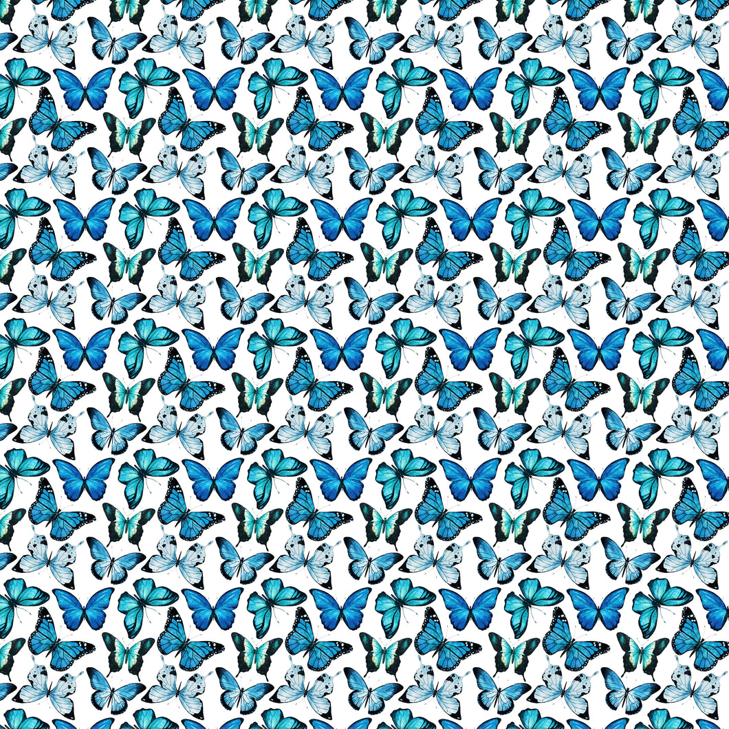 Butterflies Blue on White Decal Pattern 12