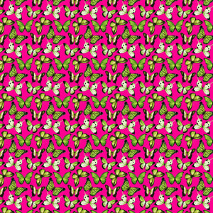 Butterflies Green on Hot Pink Decal Pattern 12" x 12" Sheet Waterproof - Gloss Finish