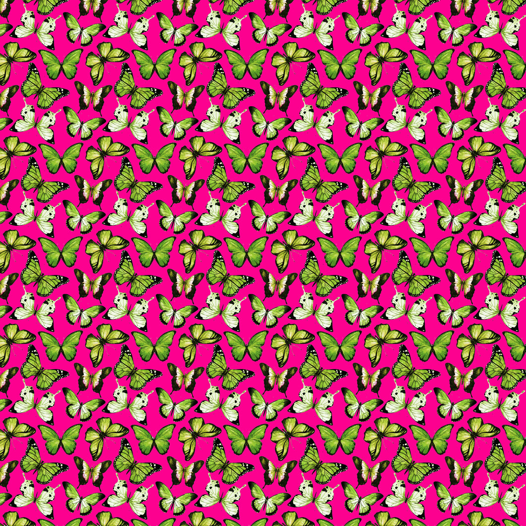 Butterflies Green on Hot Pink Decal Pattern 12