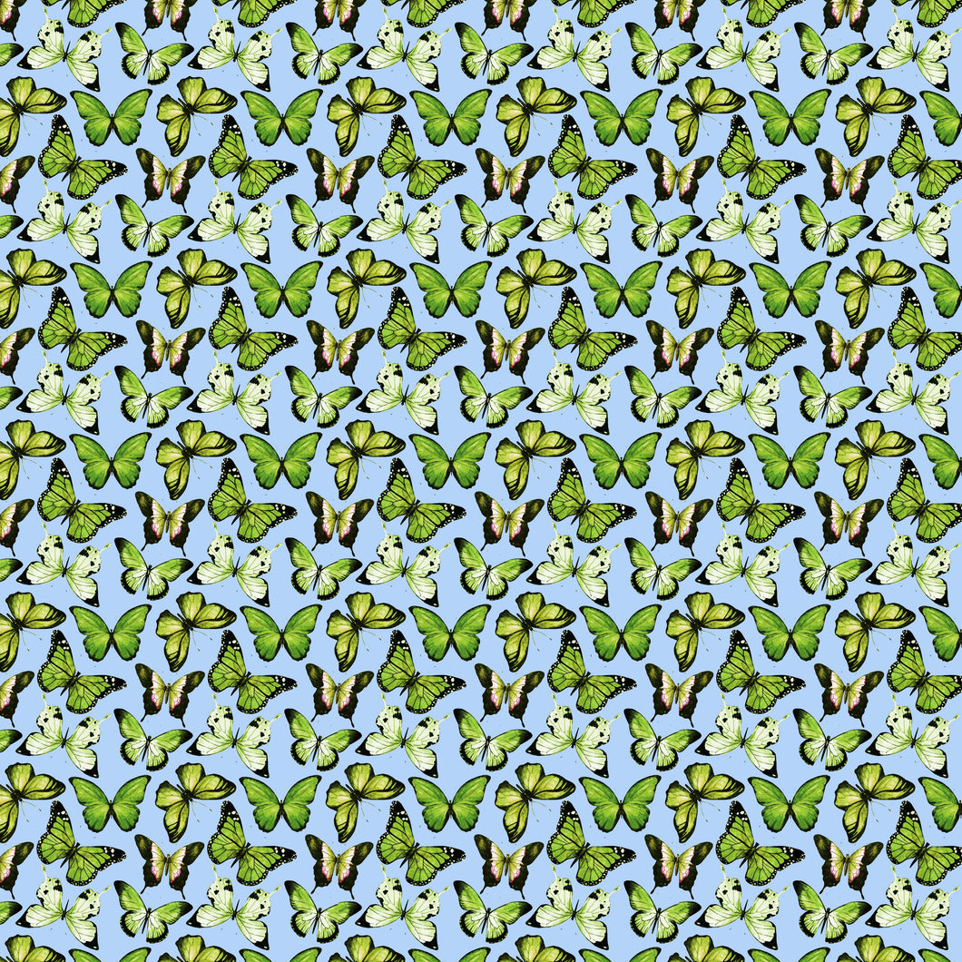 Butterflies Green on Light Blue Decal Pattern 12