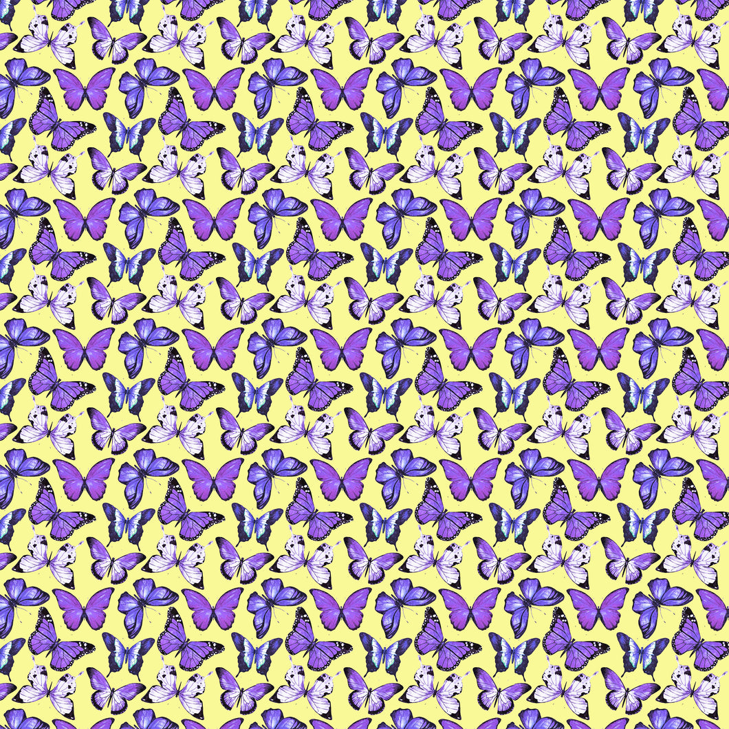 Butterflies Purple on Yellow Decal Pattern 12 x 12 Sheet