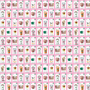 Coffee Cards Pink Pattern Decal 12" x 12" Sheet Waterproof - Gloss Finish Loteria Bingo