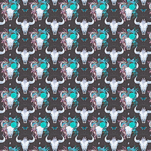 Cow Skull Head Teal Decal 12" x 12" Vinyl Flowers Floral Pattern DecalSheet Waterproof Adhesive - Gloss Finish