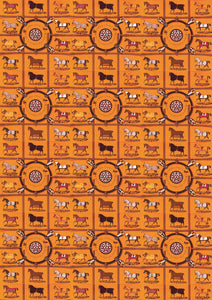 12" x 17" Equestrian Orange Background Designer Look Elegant Horses Pattern HTV Sheet Heat Transfer Vinyl Iron on