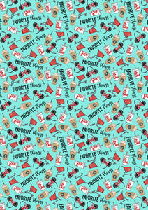 12" x 17" Favorite Things Teal BIG Coffee Shopping Mouse Fast Food Pattern HTV Sheet
