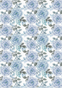 12" x 17"  Pastel Elegant Blue Peonies Floral Mother's Day Wedding Pattern HTV Sheet