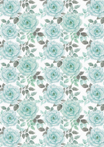 12" x 17"  Pastel Elegant Aqua Teal Peonies Floral Mother's Day Wedding Pattern HTV Sheet