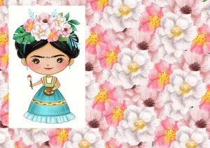 12" x 17" Mexican Girl NEW Design Pink Flowers Mexico Pattern HTV