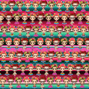Mexican Girl Zarape Serape Pattern Decal 12" x 12" Sheet Waterproof - Gloss Finish - FridaZarapePinkGreenDecal