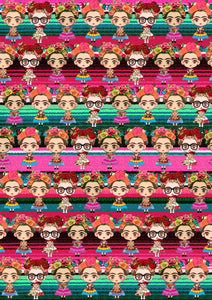 12" x 17" Mexican Girl Serape Zarape Print Mexico Colorful Background Pattern HTV Sheet ZarapePinkGreen