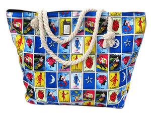 LOTERIA LARGE BEACH BAG Canvas TOTE 21" x 14" with 3" Gusset (4 variations)