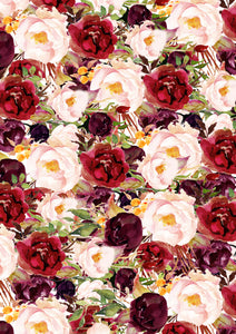 12" x 17" New Maroon Flowers HTV Floral Roses Wedding Burgundy Sheet Pattern Heat Transfer Vinyl