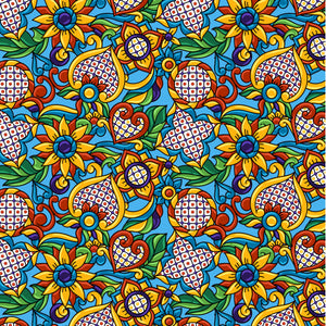 Decal 12" x 12"  Mexican Flowers Blue Vinyl Floral Pattern Sheet Waterproof Adhesive - Gloss Finish