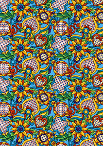 12" x 17" BRAND NEW HTV Mexican Flowers Blue Mexico Pattern Heat Transfer Vinyl Sheet