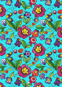 12" x 17" BRAND NEW HTV Mexican Flowers Teal FLORAL Mexico Pattern Heat Transfer Vinyl Sheet