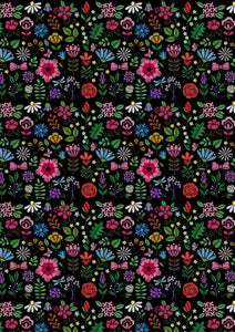 12" x 17" Mexico Floral Black 5 de Mayo Pattern HTV - Heat Transfer Vinyl Sheet