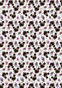 12" x 17" Mouse Floral Purple Flowers Mouse Ears Magical HTV Pattern HTV Sheet Black Printed Sheet - Heat Transfer Vinyl