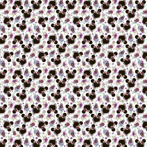 Mouse Floral Purple on White Flowers Ears Magical Pattern Decal 12" x 12" Sheet Waterproof - Gloss Finish