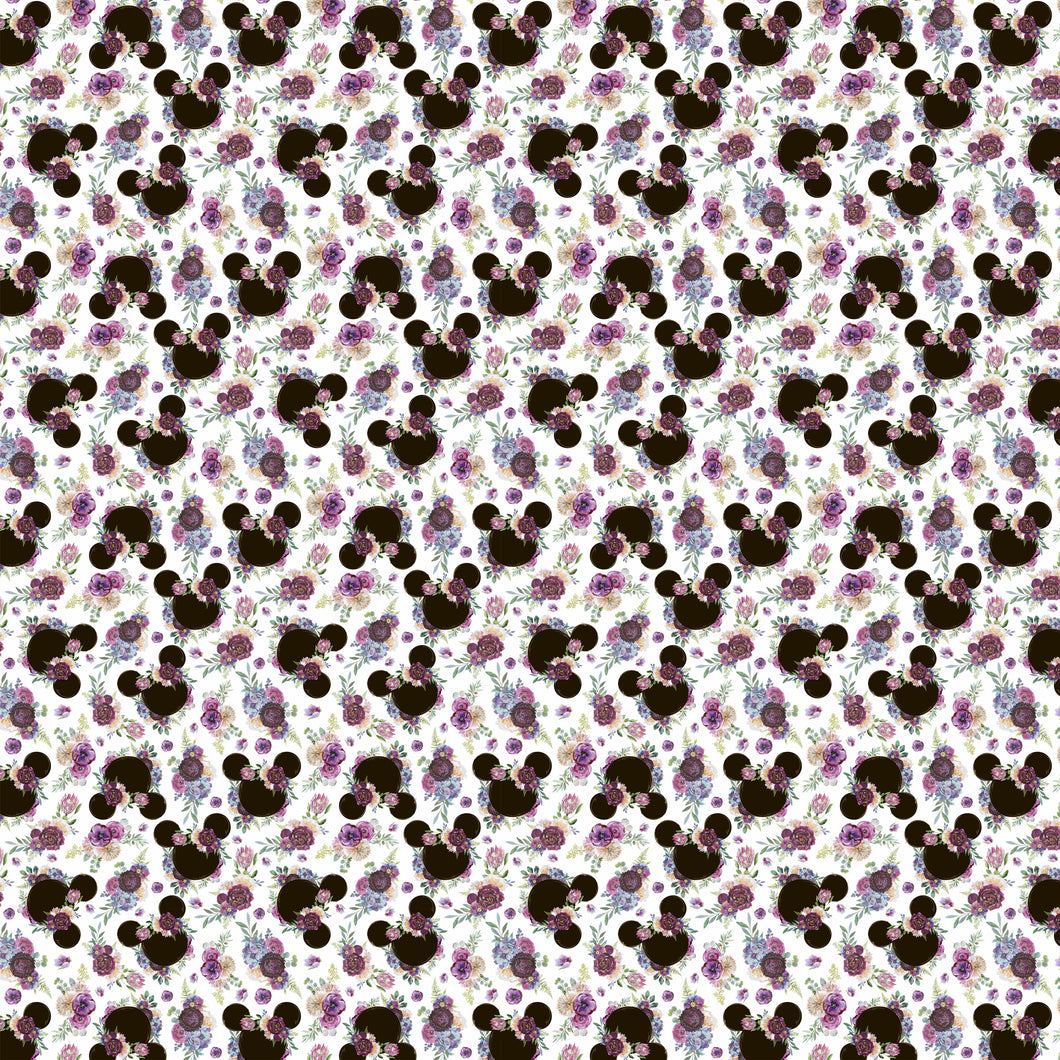 Mouse Floral Purple on White Flowers Ears Magical Pattern Decal 12