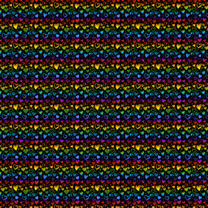 12" x 12" Rainbow Doodle Hearts on Black Decal  Pattern Sheet Waterproof - Gloss Finish