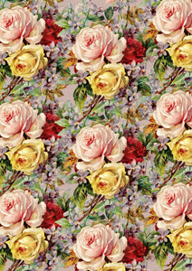 12" x 17" Red Yellow Flowers HTV Floral Roses Wedding Vintage Elegant Sheet Pattern Heat Transfer Vinyl