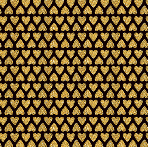 12" x 12" Valentine's Gold Glitter Black Hearts Pattern Sheet Waterproof - Gloss Finish