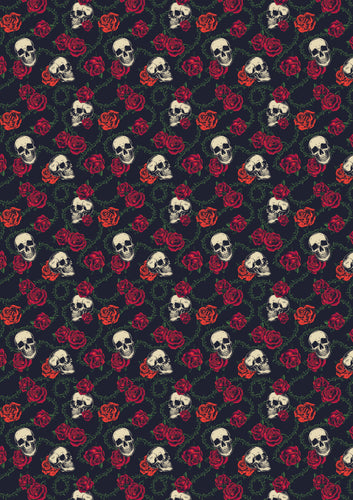 Skulls and Red Roses Halloween Dia de Muertos Floral Calavera Skull HTV 12