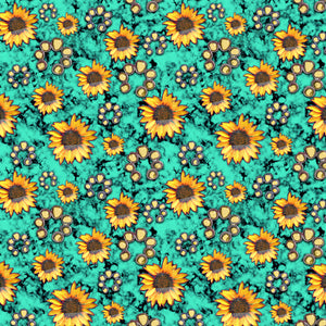 Sunflowers On Turquoise Pattern Decal 12" x 12" Sheet Waterproof Western Floral - Gloss Finish