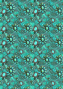12" x 17" Turquoise Collage HTV Mexico Western Floral Background Pattern HTV Sheet