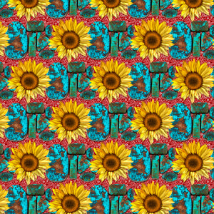 Turquoise and Sunflowers Red Bandana Pattern Decal 12" x 12" Mexico Serape Sheet Waterproof - Gloss Finish