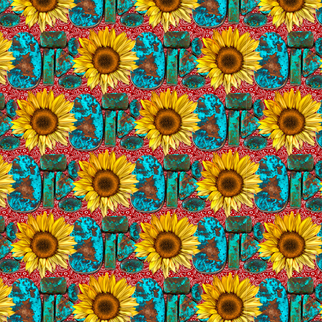 Turquoise and Sunflowers Red Bandana Pattern Decal 12