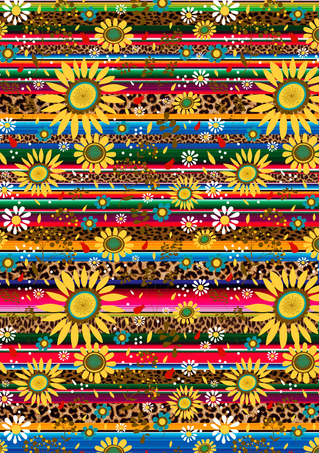 12 x 17 Serape Cheetah Sunflowers Animal Print Light and FLORAL Mexico  Colorful Background Pattern HTV Sheet