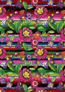 12" x 17" BRAND NEW HTV Zarape Pink Green Mexican Flowers  FLORAL Mexico Pattern Heat Transfer Vinyl Sheet