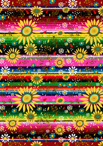 12" x 17" Serape Pink Green Sunflowers HTV Mexico Colorful Background Pattern HTV Sheet